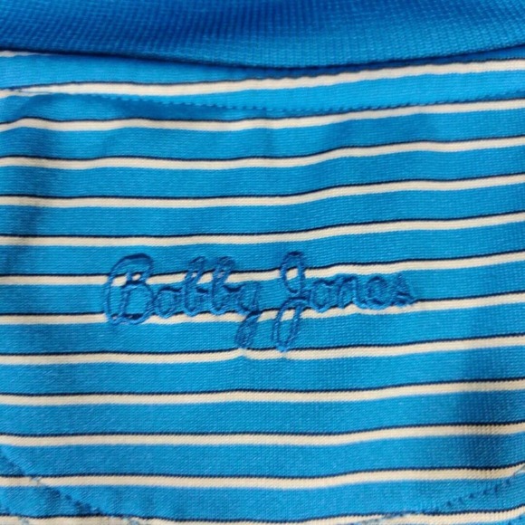 Bobby Jones Shirt Mens Large Blue Striped Golf Performance‎ Polo Short Sleeve - Picture 5 of 11